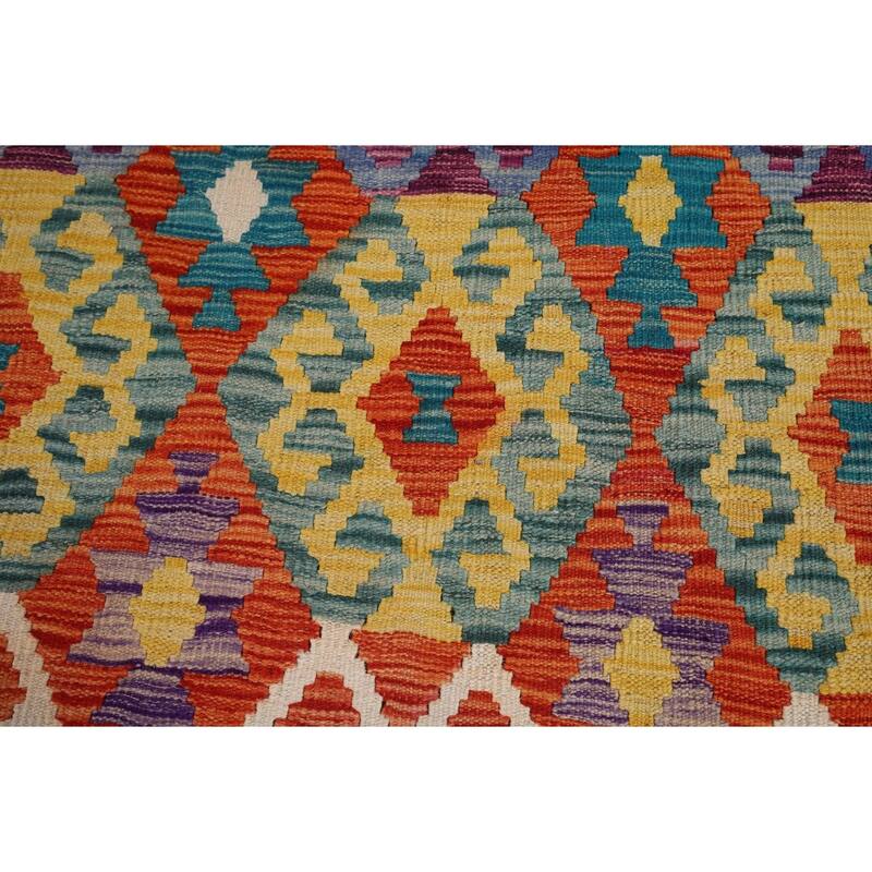 Reversible Orange Kilim Area Rug Flatweave Oriental Wool Carpet - 7'11" x 9'7"