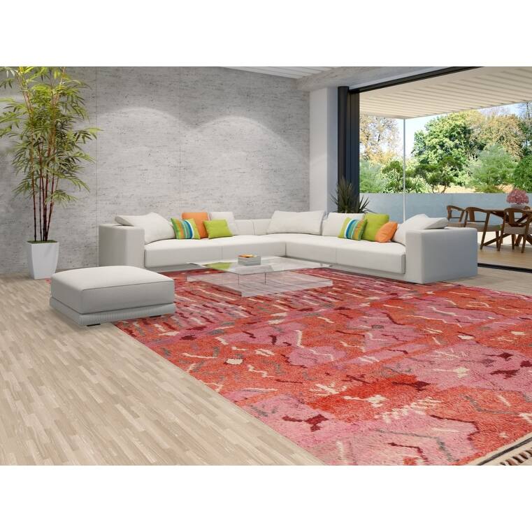 Orange & Pink Moroccan Large Area Rug Hand-Knotted Wool Carpet - 12'0" x 18'5"