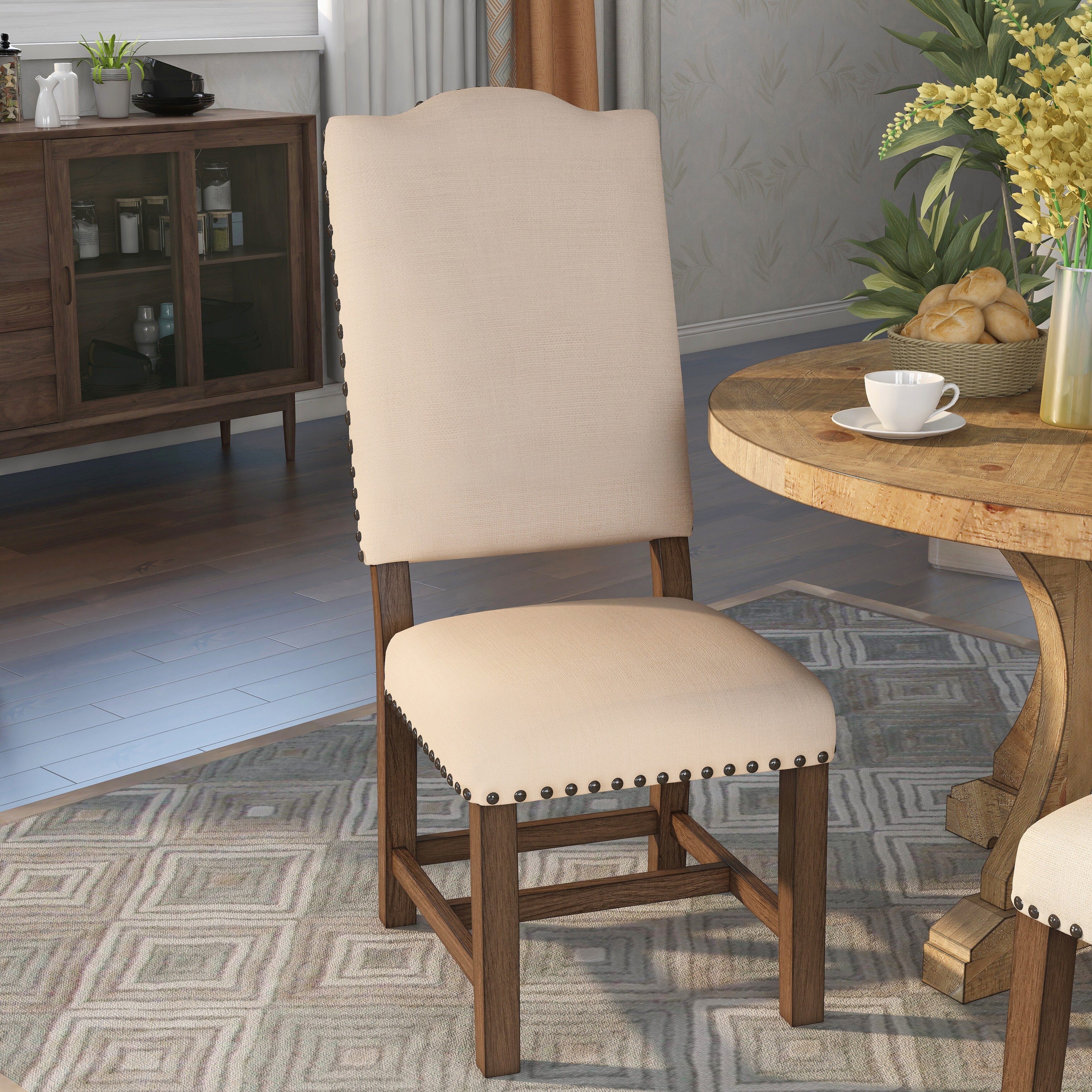 Furniture of America Dice Rustic Wood Side Chairs, Beige (Set of 2