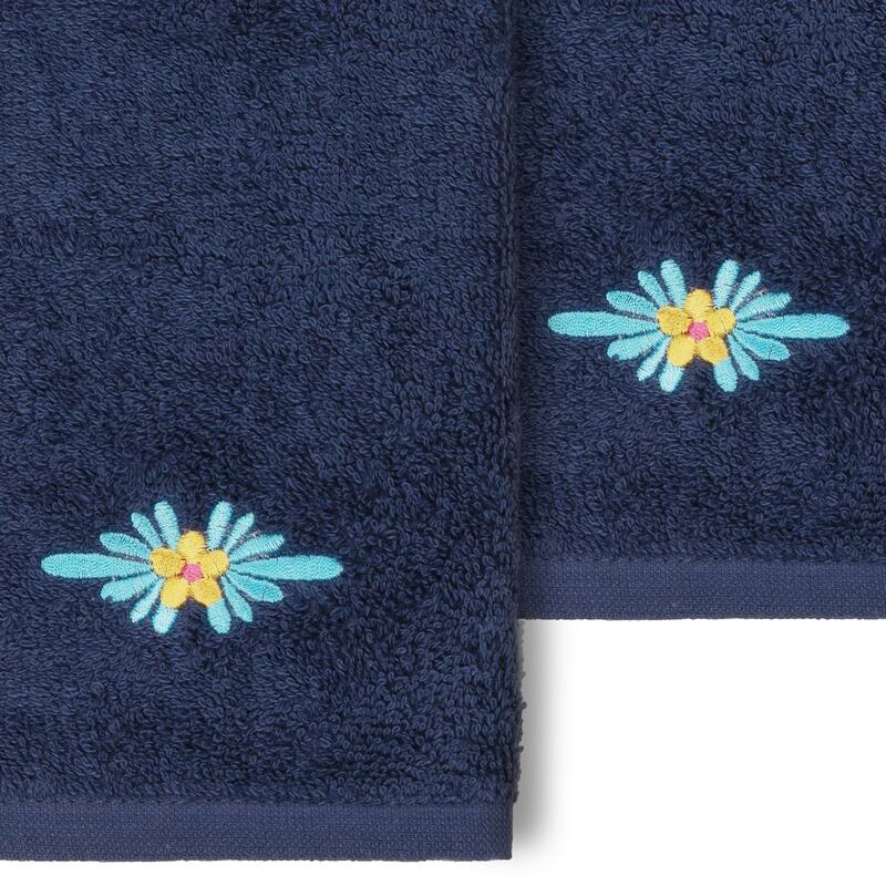 Authentic Hotel and Spa 100% Turkish Cotton Feliz 2PC Embellished Washcloth Set