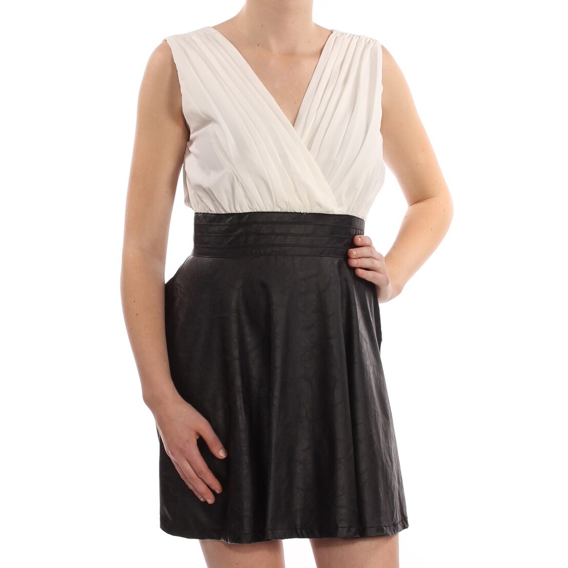 Shop B Sharp Womens Ivory Sleeveless V Neck Above The Knee Fit