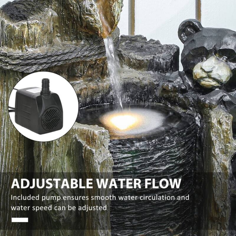 Three Tier Bear Climbing Water Fountain with LED Lights Outdoor Resin Waterfall Feature with Pump - 11.8" L × 10.2" W × 22.8" H