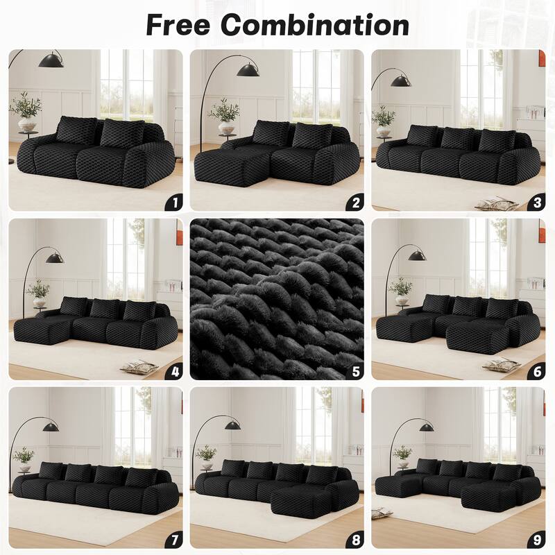 146" Modern Modular Sectional Sofa for Living Room,Flannelette Fabric,Oversized 4-Seater Couch,boneless sofa,Deep Seat