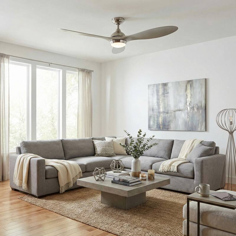 56" Nickel Modern ABS 3-Blade LED Ceiling Fan with Light and Remote