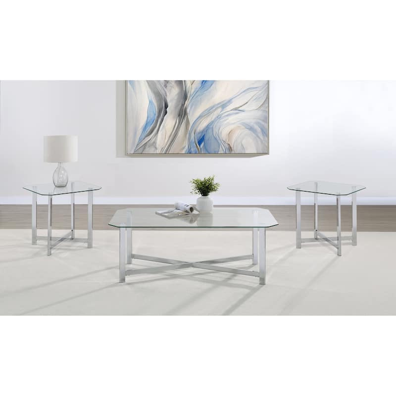 Cronin Tempered Glass Top Coffee Table Set Chrome - 3-piece set
