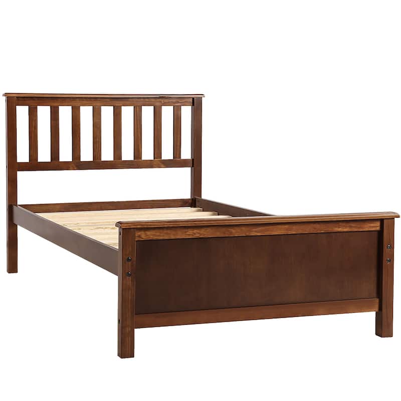Classic Twin Wood Bed Frame with Slat Support, Headboard and Footboard Included