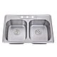 preview thumbnail 2 of 9, 33'' x 22'' PRO Classic Drop in Double Bowl Kitchen Sink,Top Mount 50/50 Stainless Steel Kitchen Sink with Three Faucet Hole 33''x22''x8'' - sink only