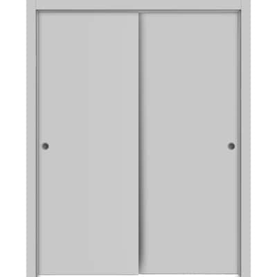 Sliding Closet Bypass Doors 36 x 80 inches | Planum 0010 Matte Grey | Sturdy Rails Moldings Trims Hardware Set