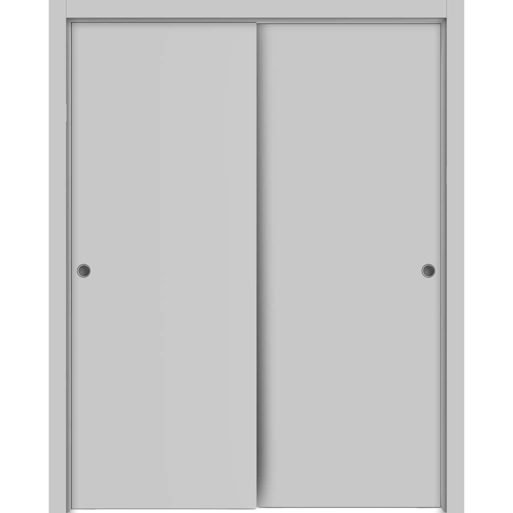 Sliding Closet Bypass Doors 36 x 80 inches | Planum 0010 Matte Grey | Sturdy Rails Moldings Trims Hardware Set