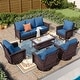 preview thumbnail 47 of 99, MAISON ARTS Extra-Large Patio Wicker Sofa Conversation Set with Coffee Table, Oversize Seat with 5.5'' Thick Padded Cushion 7 Seats + 47'' Table - Navy Blue