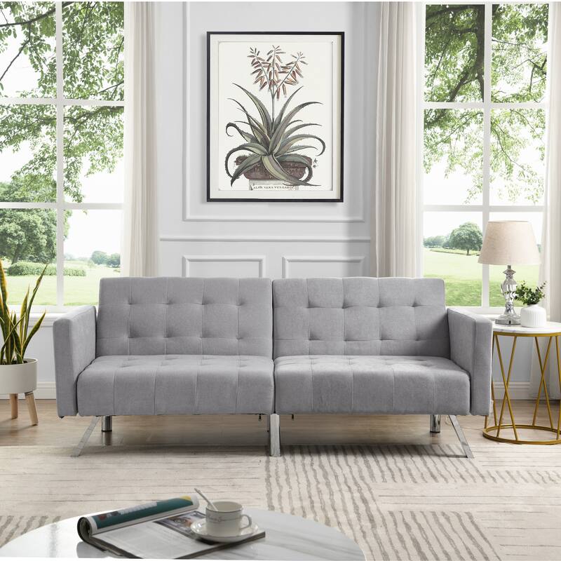 Convertible Folding Sofa Bed with Adjustable Split Back and Breathable Linen, Ideal for Small Spaces, Dorms, and Apartments - Grey