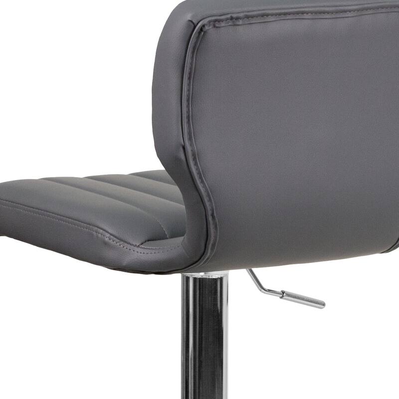 Vinyl Adjustable Barstool with Vertical Stitch Back (Set of 2)