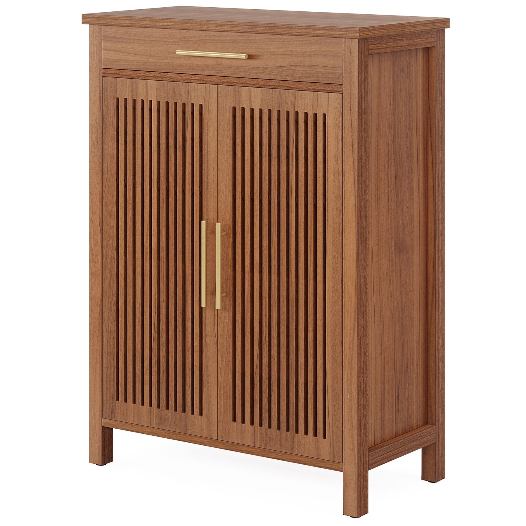 Shoe Cabinet, 5-Tier Shoe Storage Cabinet with Louvered Doors and Drawer, Freestanding Wooden Shoe Rack Organizer