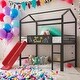 preview thumbnail 1 of 7, Twin Size House Bed Loft Bed With Slide and Two-sided Writable Board for Home Black+Red