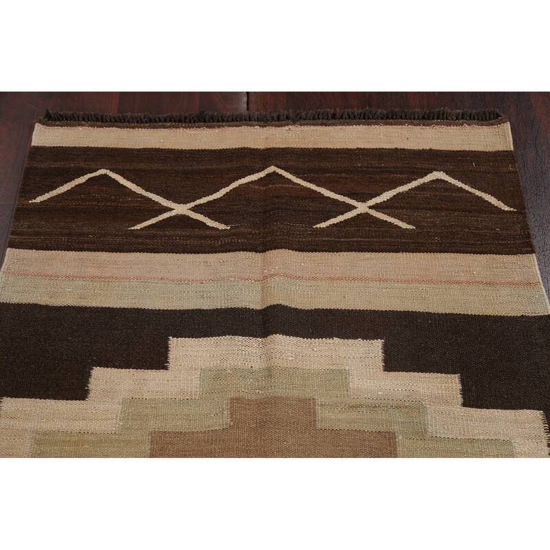 Natural Dye Kilim Oriental Wool Runner Rug Flat-weave Staircase Carpet - 3'2" x 12'9"