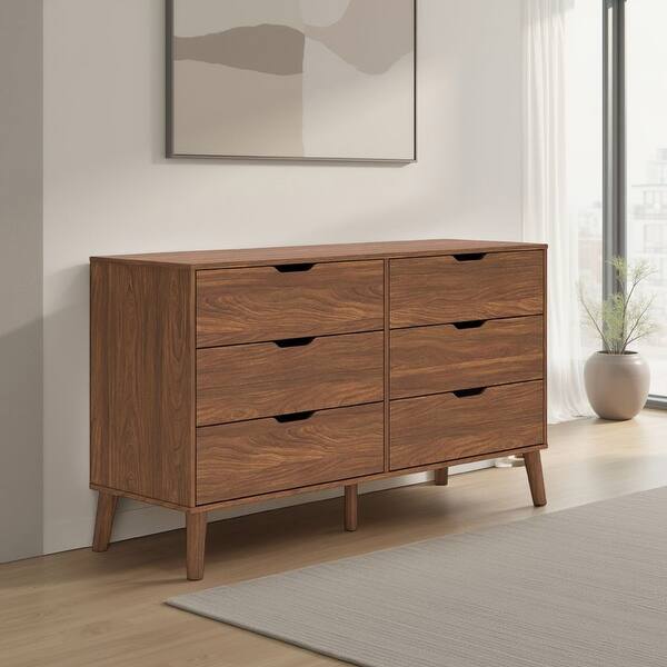 Forni Wide Dresser, 6 Drawers, Transitional Dark Brown Wood, 59 Inch - Bed  Bath & Beyond - 42661591