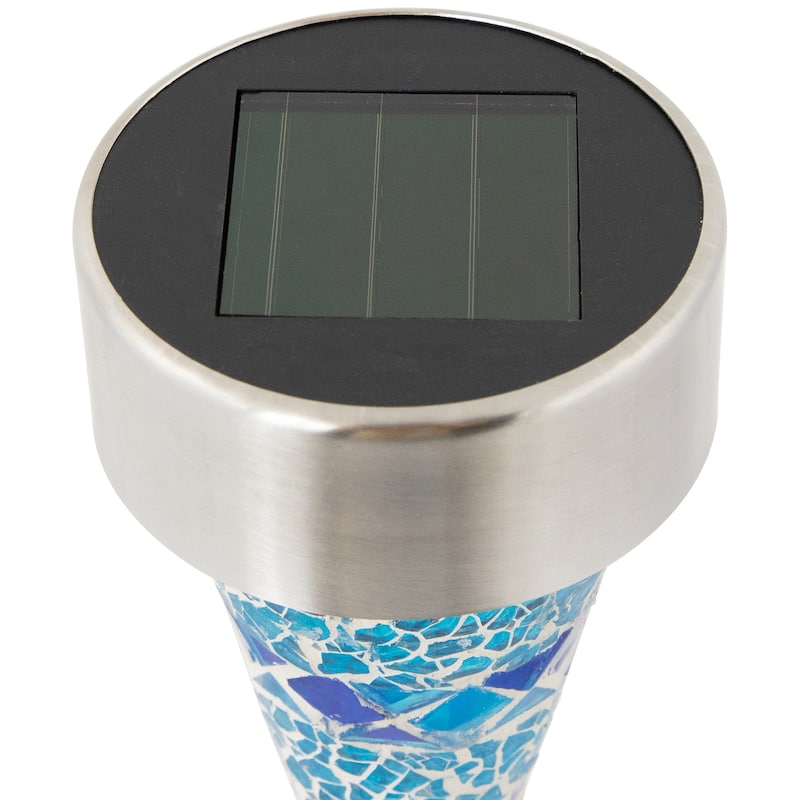 Set of 3 Mosaic Stained Glass Solar Powered LED Pathway Markers 15.5"