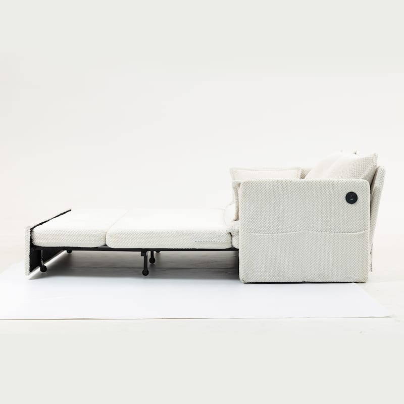 59.5" Ergonomic Sofa Bed with Storage & Charging - Supportive Chenille Convertible Sleeper, 800lb Capacity, Side Pockets