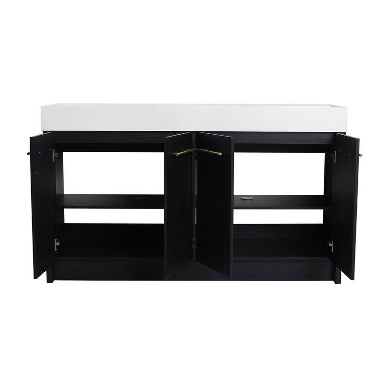 60 inch Plywood Freestanding Bathroom Vanity with Resin Double Sink - 60" x 18" x 35"