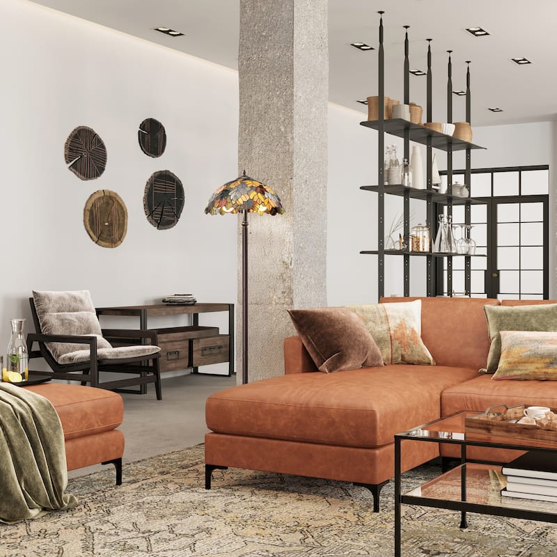 Emily River of Goods Autumn Leaves Stained Glass 62-Inch Floor Lamp - 18" x 18" x 62"