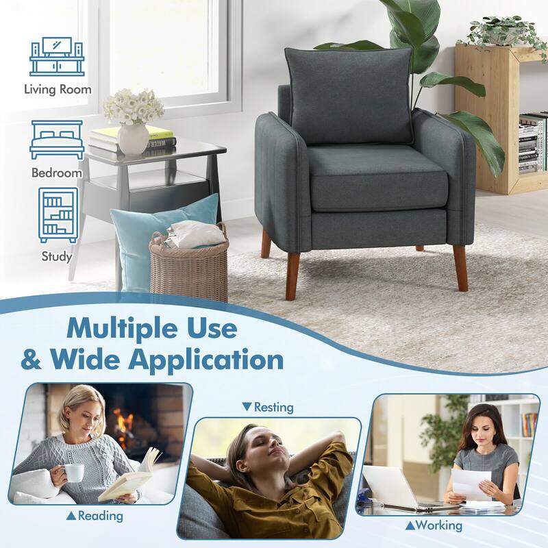 Gymax 2PCS Modern Accent Chair Upholstered Mid-Century Armchair w/