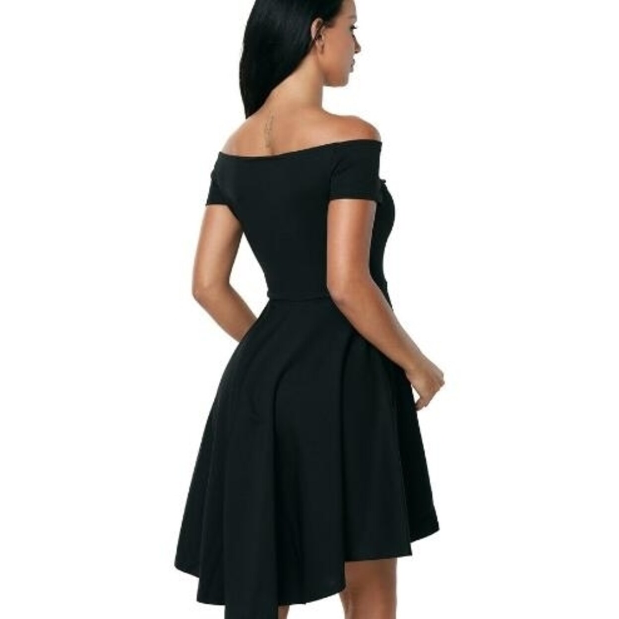 off shoulder high low skater dress