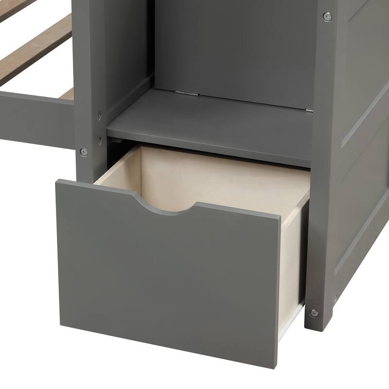 Twin Over Full/Twin Bunk Bed with Storage Shelves, Drawers, and Convertible Bed