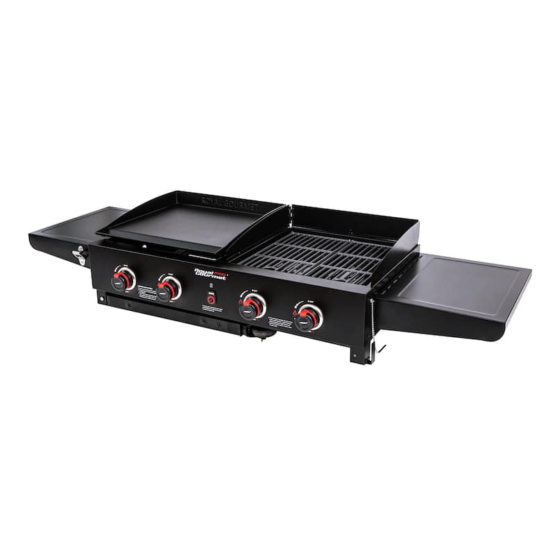 Royal Gourmet GD402 4-Burner Portable Flat Top Gas Grill and Griddle Combo with Folding Legs, Black