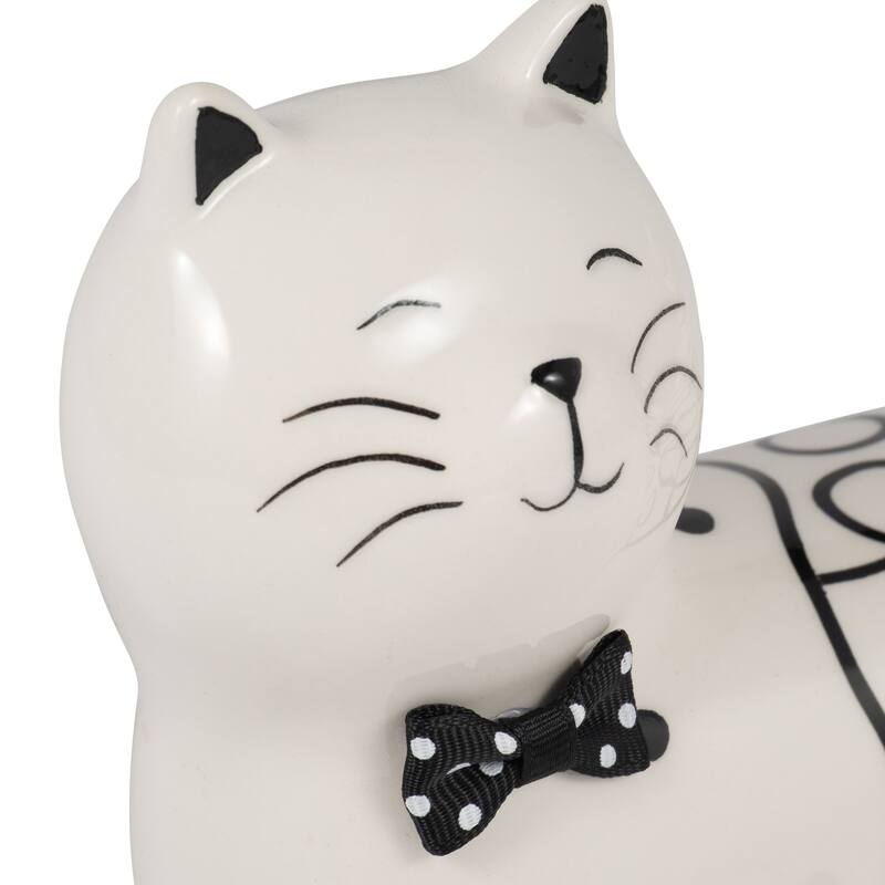 Sagebrook Home Ceramic White Novelty Swirls Cat, Accent Piece Sculpture Home Decor Collectible