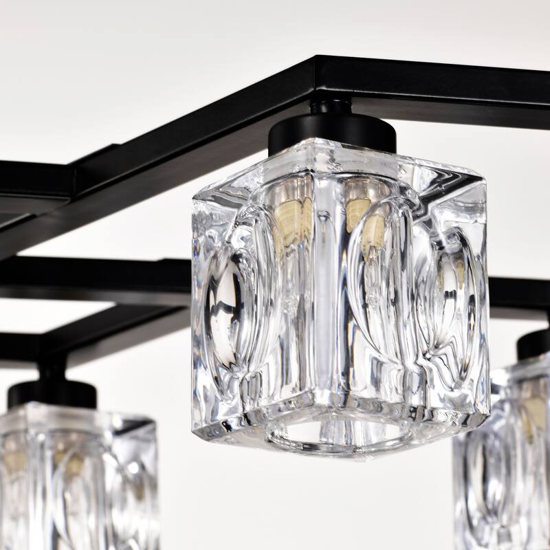 Modern Industrial Style 8-Light Pendant Light, Matte Black Crystal Chandelier, for Dining Room Kitchen and Living Room