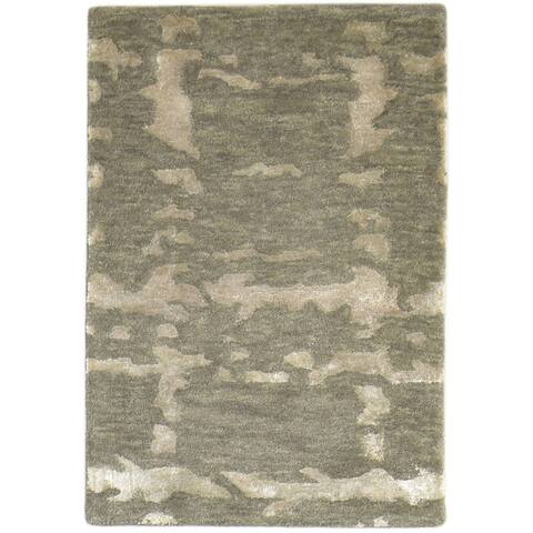 One of a Kind Hand-Tufted Modern 2' x 3' Geometric Wool Brown Rug - 2' x 3'