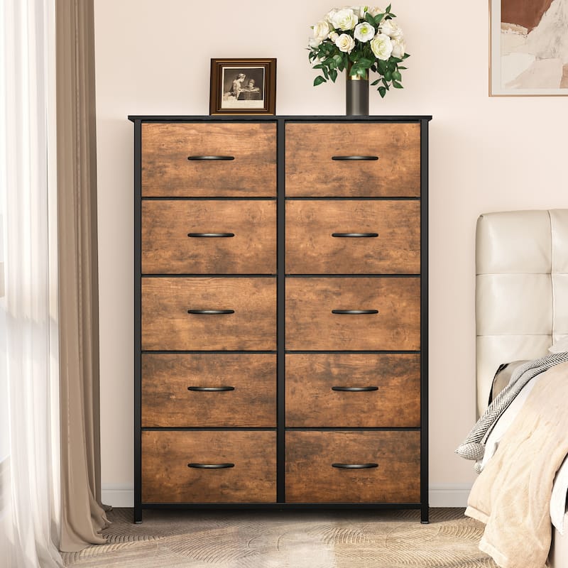 Modern 4/8/10-drawer Bedroom Fabric Dresser Storage Tower with Wood Top - Wood - 10-drawer