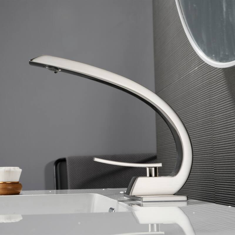 Modland C-Shaped Single Hole Bathroom Faucet, 500K Cycle CUPC Certified, 6-Inch Cover Plate, Black / Gold / Nickel / Chrome