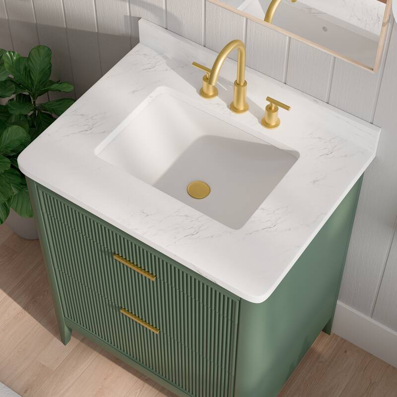 Modland 30" Freestanding Bathroom Vanity with Carrara Marble Top - Soft-Close Drawers,Green / Grey - 30 inch