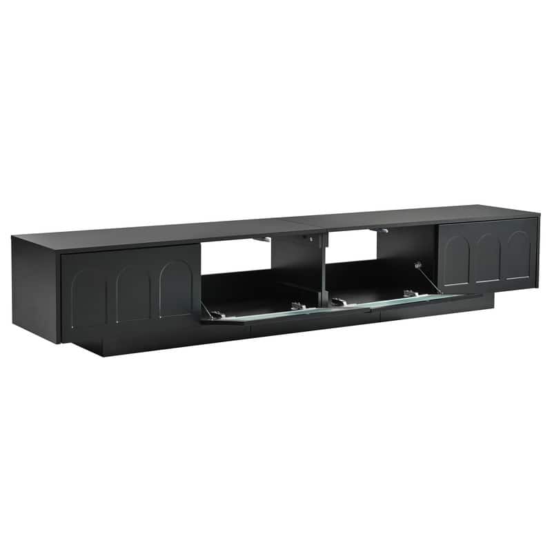 Modern 95" TV Stand with App-Controlled LED Lights and Fluted Glass Doors