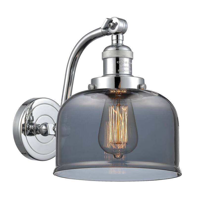 Innovations Lighting Large Bell Single Light 12" Tall Bathroom Sconce - Polished Chrome / Plated Smoked