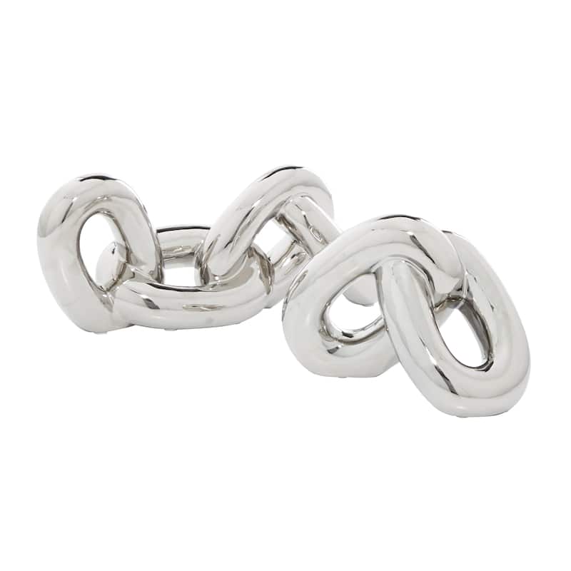 Porcelain Ceramic Chain Decorative Sculpture - Set of 2 Gold, Silver - CosmoLiving by Cosmopolitan - Silver