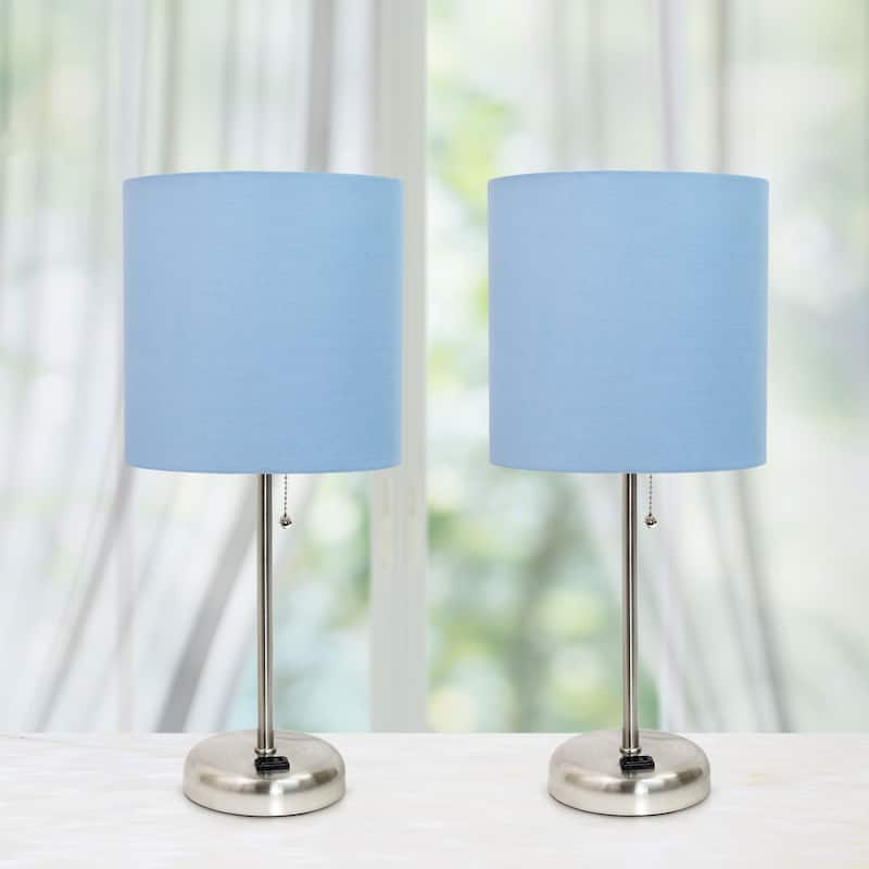 Simple Designs 19.5" 2 Pack Table Desk Lamp Set with Charging Outlet - 19.50