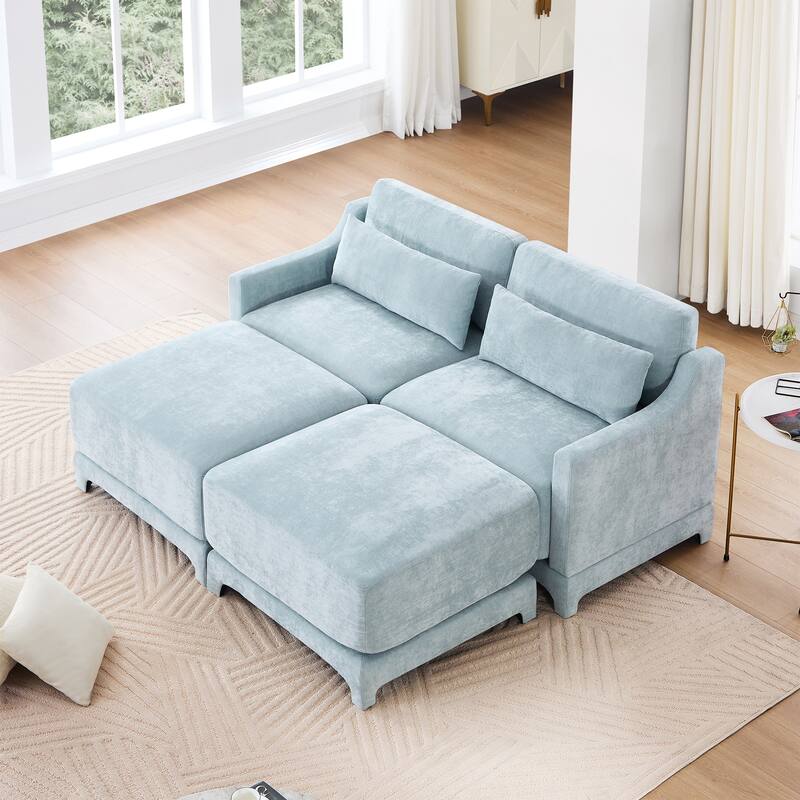 GDFStudio- Crespin Chenille Two-Seater Sofa With 2 Ottoman