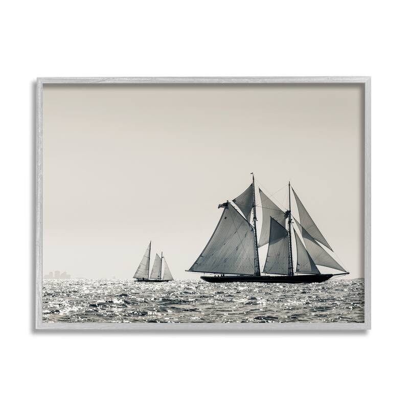 Stupell Grand Ocean Ships Nautical Sailing Scene Muted Photography Framed Wall Art