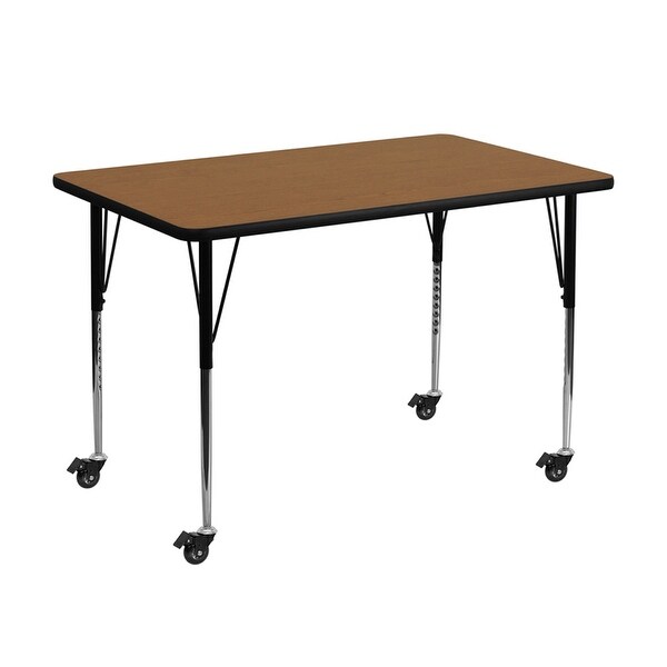Offex 36"W x 72"L Mobile Rectangular Activity Table with Oak Thermal Fused Laminate Top and Standard Height Adjustable Leg - N/A