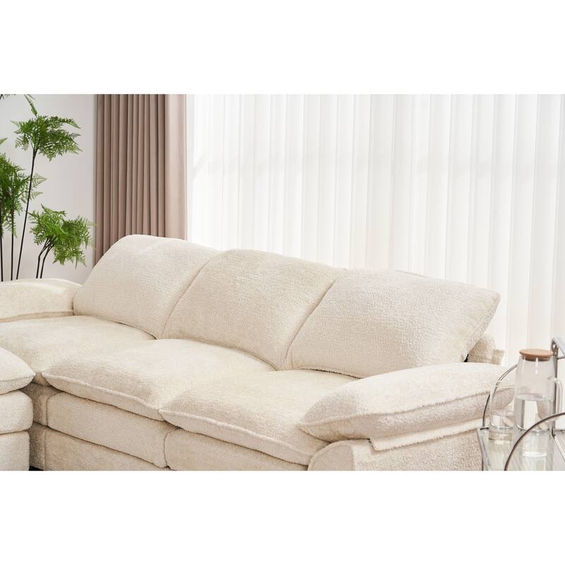 Modern Polyester Deep 3-Seater Sofa Couch with Ottoman