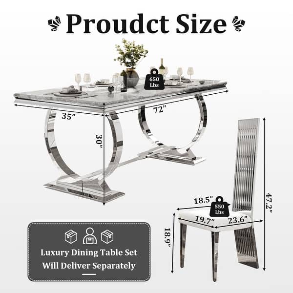 dimension image slide 3 of 6, Luxurious Dining Room Table Set with Buttons Tufted Velvet Dining Chairs