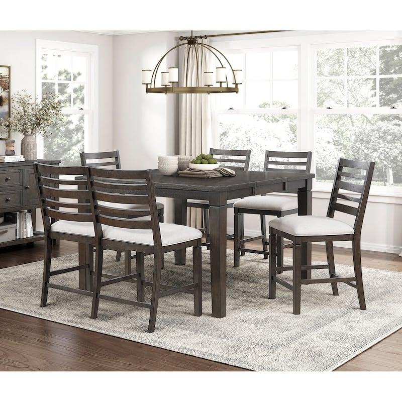 Dark Espresso Finish Counter Height Dining Furniture Set Extendable Table Upholstered Bench Chairs - 6pc Set