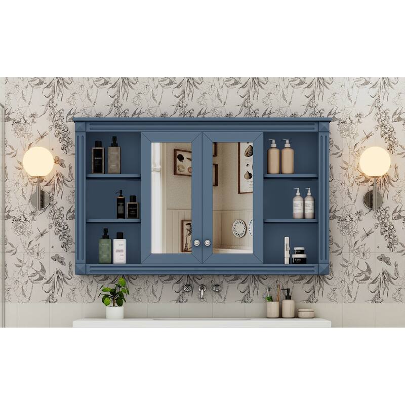 Roomfitters 47 Inch Wall Mount Medicine Cabinet, Mirror Storage with Open Shelves & Adjustable Shelf