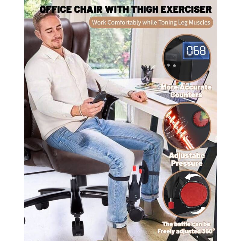 Large High Back Office Chair Extra Wide Seat Computer Chair with Thigh Exerciser Lumbar Support and Metal Base, for Office