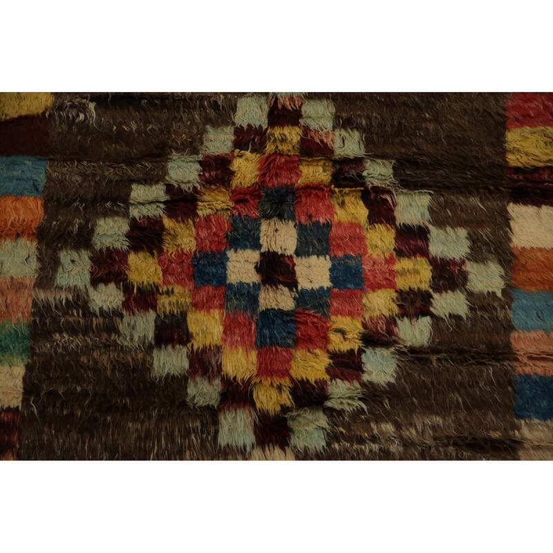 Hand Knotted Oriental 100% Wool Carpet Modern Geometric Brown Moroccan Area Rug - 9' 5'' X 6' 9''