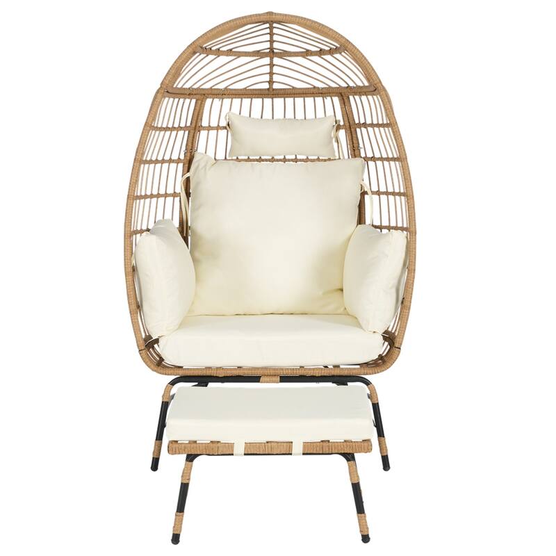 Wicker Egg Chair,Rattan Large Egg Chair Indoor Outdoor,with Ottoman