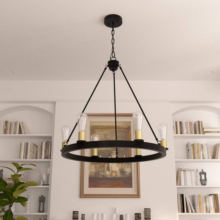 Acroma 6-light Candle Style Wagon Wheel Chandelier for dining room - MutedBrass&MatteBlack