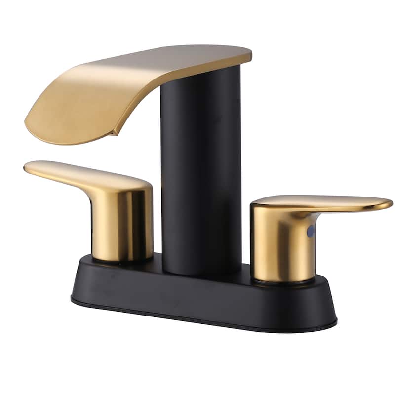WOWOW 4 in. Centerset Double Handle Waterfall Bathroom Sink Faucet